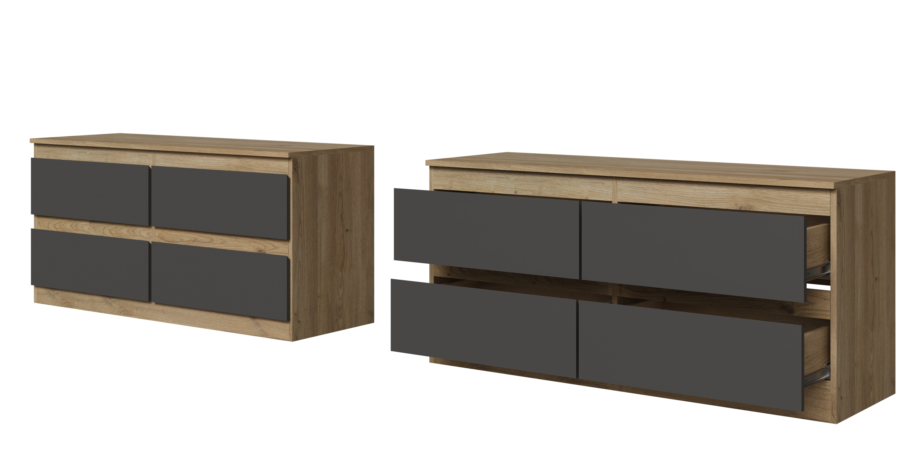 ТВ тумба Твист Лайт 1400 4 ящика Дуб вотан/базальт (БЕЗ ФУРНИТУРЫ)