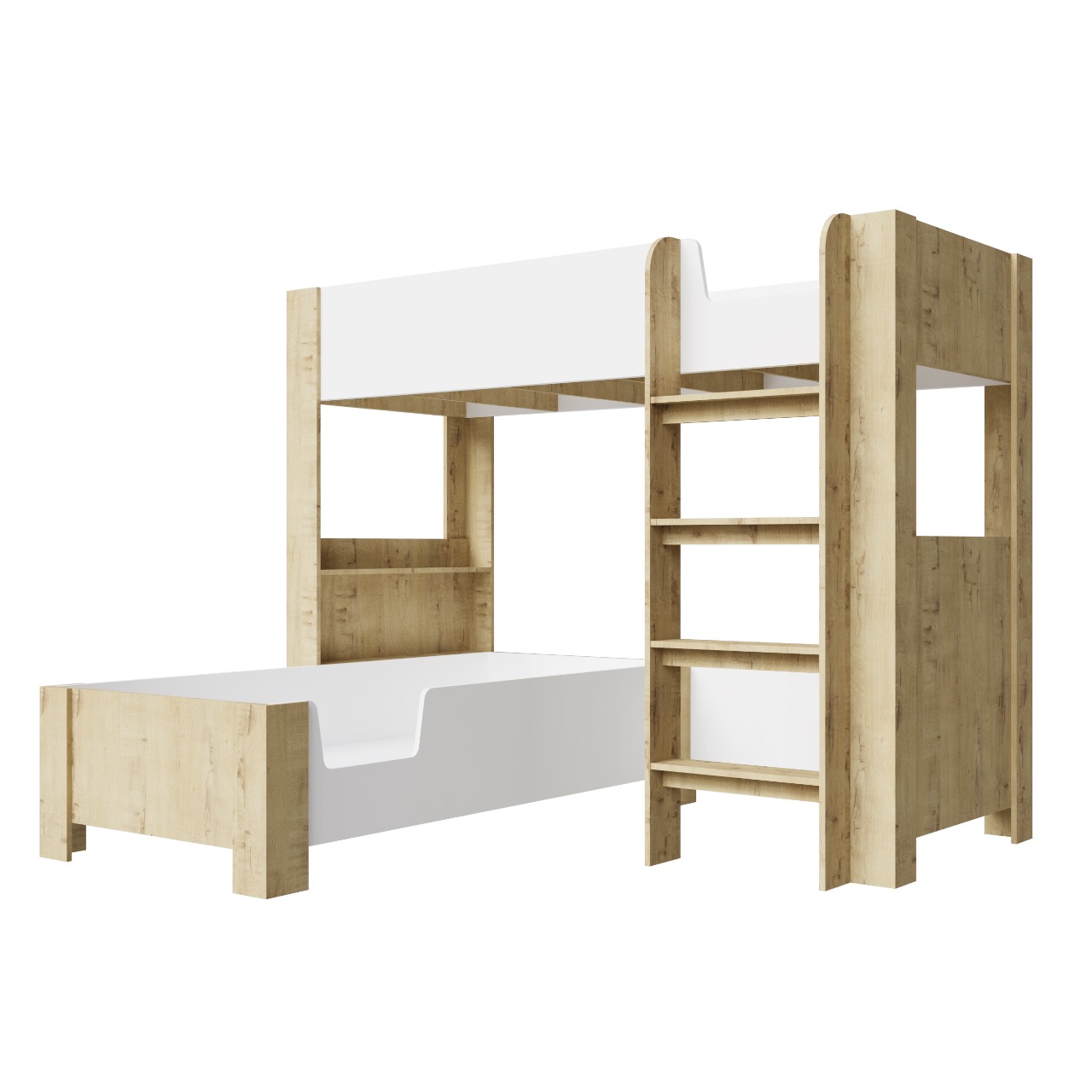 Кровать "STIF" нижний ярус  Дуб бунратти/Белый (с основанием)