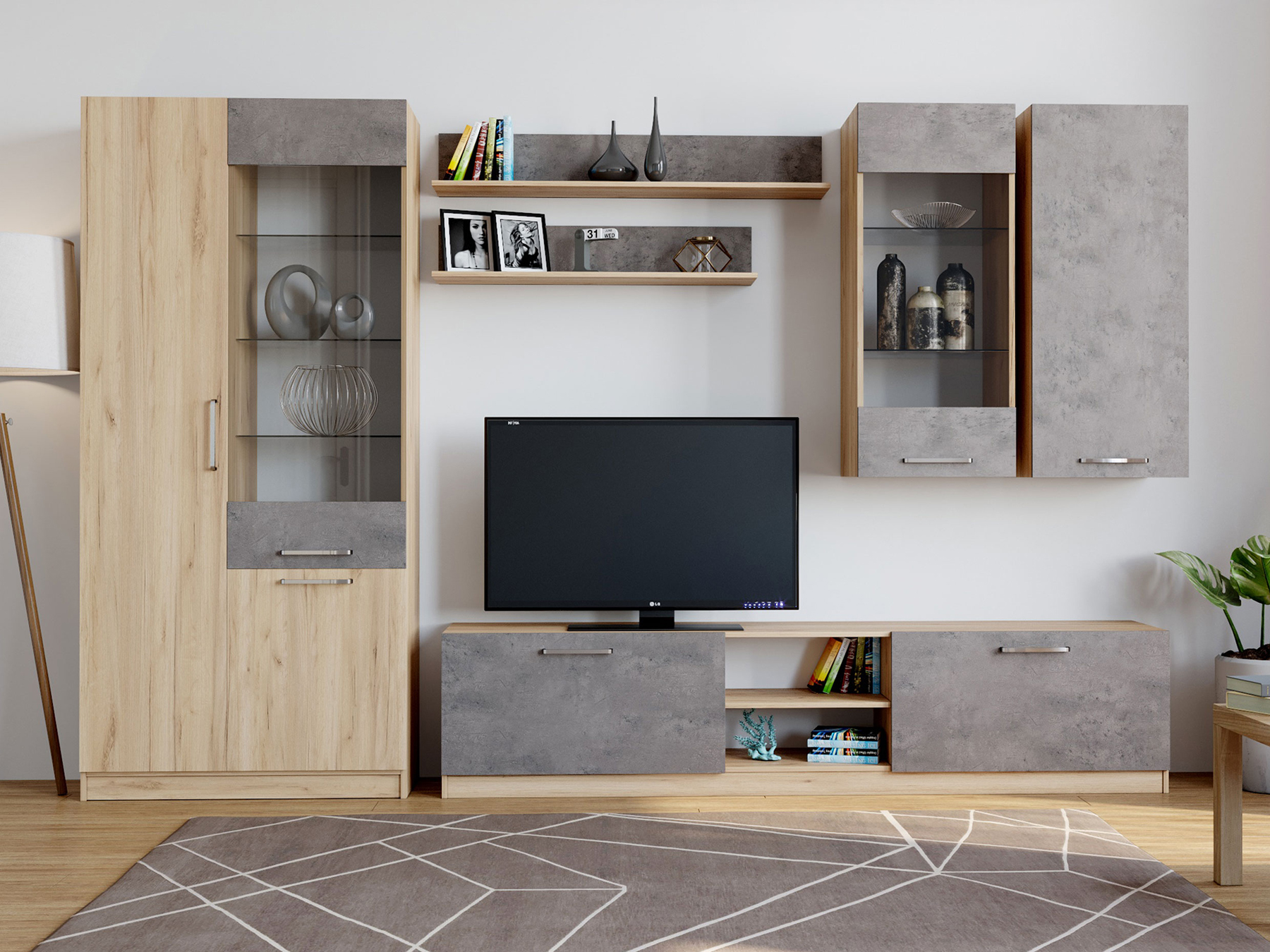 Стенка "Лофт" Подвесной шкаф ЛДСП дуб сонома/ базальт